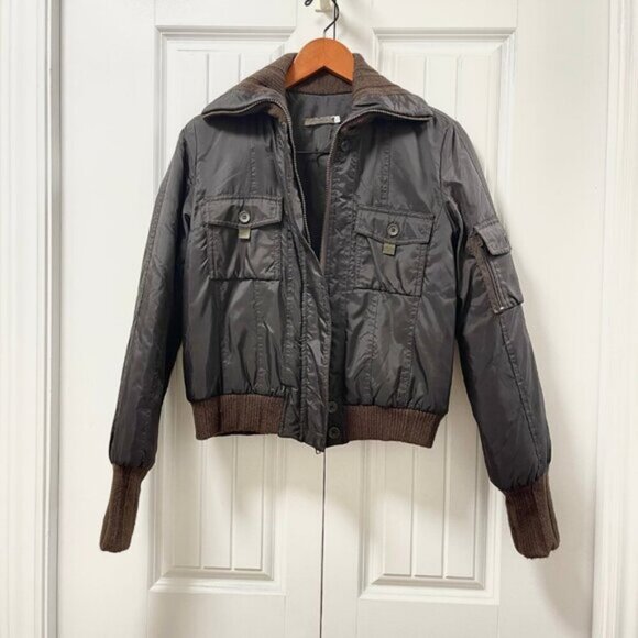 Vintage Knit Accent Bomber Jacket Brown - S - Picture 3 of 9
